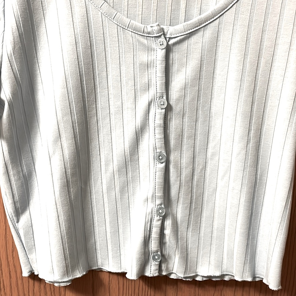 COTTON EMPORIUM Women's Button-Up
Ribbed Cardigan In Aqua Top - Picture 4 of 7